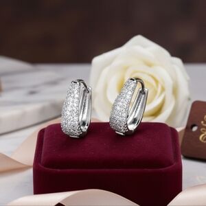 Dazzling Silver Micropave Huggie Hoop Earrings